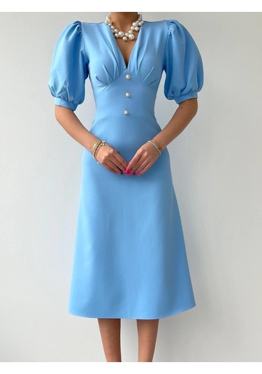 Linda Midi Elbise Mavi