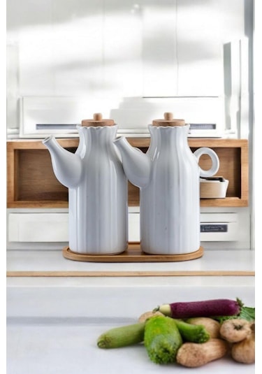2 Adet 1 Lt Yağdanlık Ve Bambu Altlık Zeytin Yağlığı Sirkelik Set