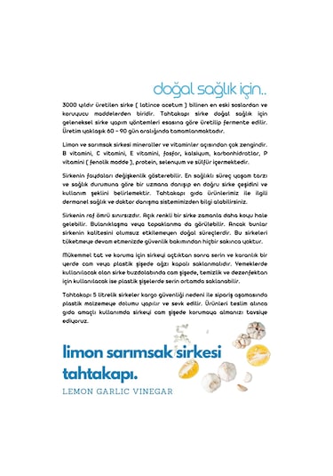 Tahtakapı Limon Sarımsak Sirkesi 500 ML
