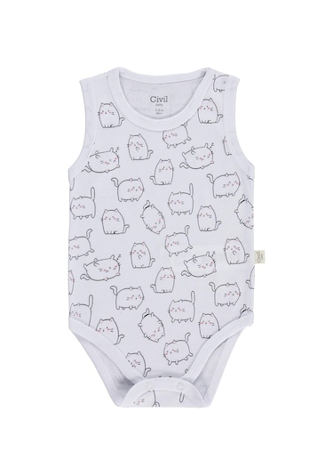 Civil Baby Kedi Empirmeli 3 Lü 0-36 Ay Çıtçıtlı Badi - Beyaz