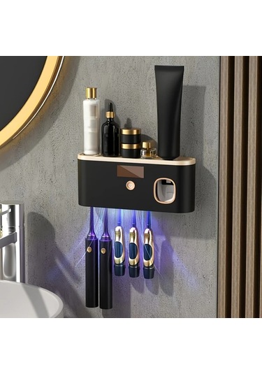 Oldfriend Usb Şarjlı Akıllı Diş Fırçası Askısı 5 Gözlü Duş Jeli Dispenserli Beyaz Siyah Siyah Ve Beyaz Renk