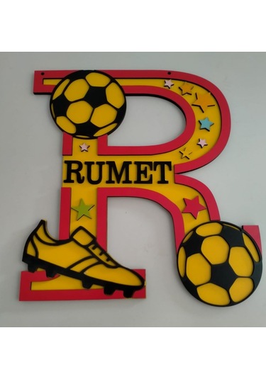 Çoçuk Odası Kapı & Duvar Süsü Kişiye Özel R Harfi Sarı - Kırmızı