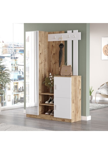 Yurudesign Roger Vestiyer Portmanto Ayakkabılık Çam-Beyaz