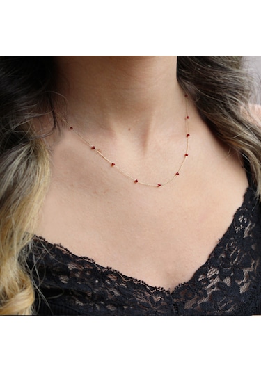 Glorria Glorria Altın Mercan Taşlı Sıra Kolye