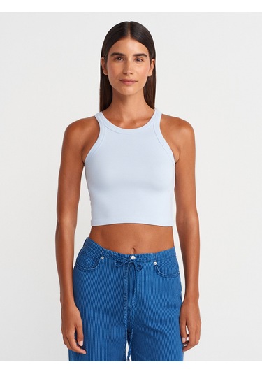 Dilvin 21104 Fitilli Crop Top-açık Mavi Açık Mavi