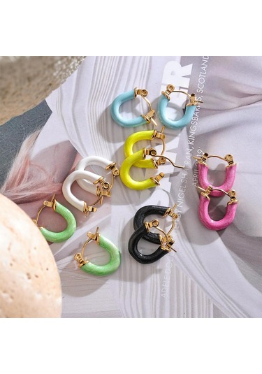 Siyah Eetit 6 Renk Şeker Renkli Emaye Paslanmaz Çelik U Şekli Içi Boş Küçük Halka Küpe Sevimli Şık Trendy Takı Hediye 2023 Siyah
