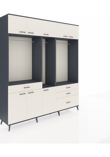 Hyperion Dolap 8 Raflı 4 Çekmeceli 3 Askılı 220x44x243 Antrasit-aytaşı/aytaşı Aytası/aytası