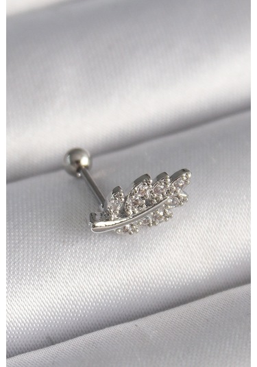 316l Çelik Gümüş Renk Zirkon Taşlı Dal Tragus Piercing