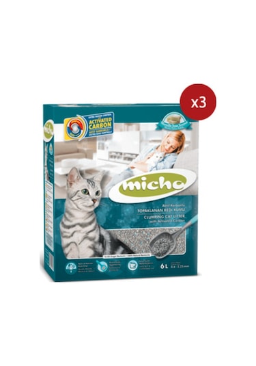 Micho Marsilya Sabun Kokulu Aktif Karbonlu İnce Topaklaşan Kedi Kumu 3 x 6 L