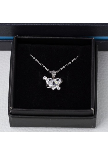 Kalp Detaylı Zirkon Taşlı 925 Ayar Gümüş Kadın Kolye