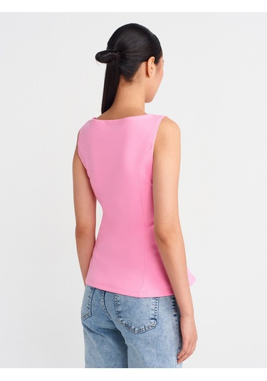 Dilvin 21001 Kayık Yaka Peplum Top-pembe Pembe
