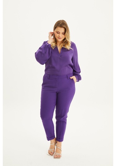Cep Detaylı Slim Fit Klasik Pantolon-1644 Mor