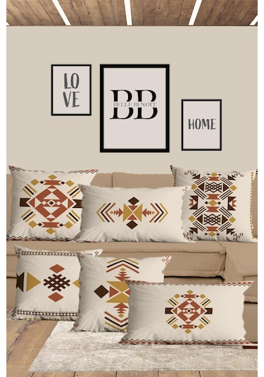 Belle Benoit Baskılı Dikdörtgen 6'lı Koltuk Kırlent Kılıfı Dese27