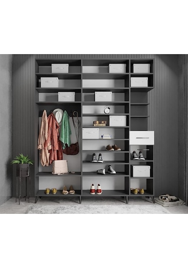 Açelya Portmanto Vestiyer Füme Beyaz  200cm M10