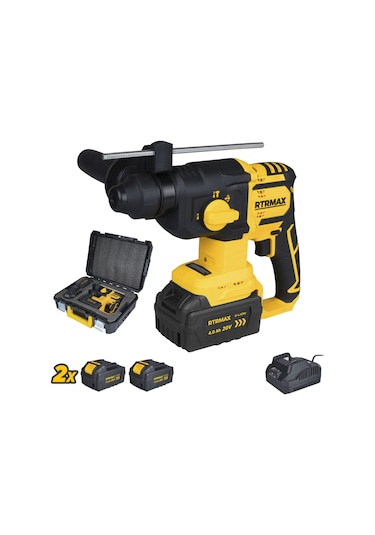 Rtrmax RTS5040 Şarjlı Sds Plus Kırıcı ve Delici Kömürsüz 1.8Jul 26mm 2x4 Ah 20V Çift Akü S-Lion