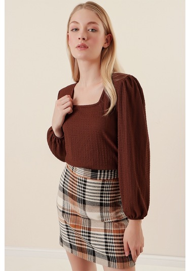 Bigdart 0442 Uzun Kollu Bluz - Kahverengi 001