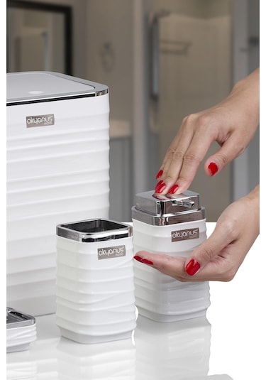 Okyanus Home Luna Beyaz Kromlu Kare 5'li Banyo Seti Beyaz