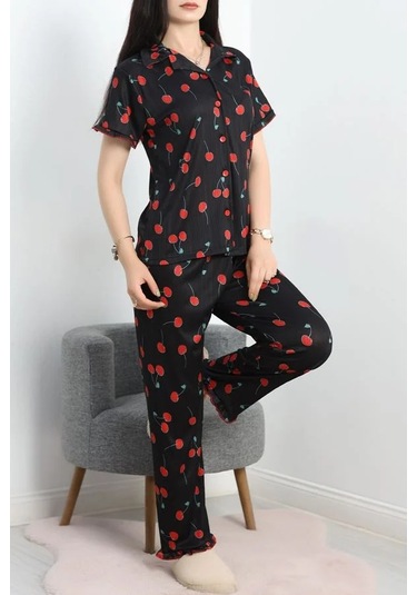 Seka Pegasus Fırfırlı Düğmeli Pijama Takımı Siyahkiraz - 671.1287. Çok Renkli