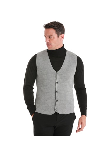 Gri Regular Fit Düz V Yaka Triko Yelek 34171023a002 007
