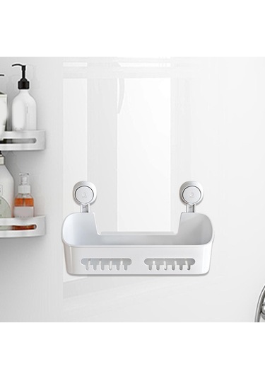 Homyl Depolama Sepeti Duş Rafı Drenaj Delikli Çok Fonksiyonlu Beyaz