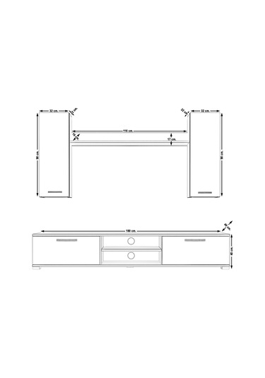 Decoraktiv Eko 7 Mdf Dvd Tv Ünitesi Tv Sehpası Pera - Siyah Mermer