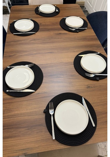 6 Adet Jüt Supla / Amerikan Servis Lux Sunum Tabak Altlığı Siyah