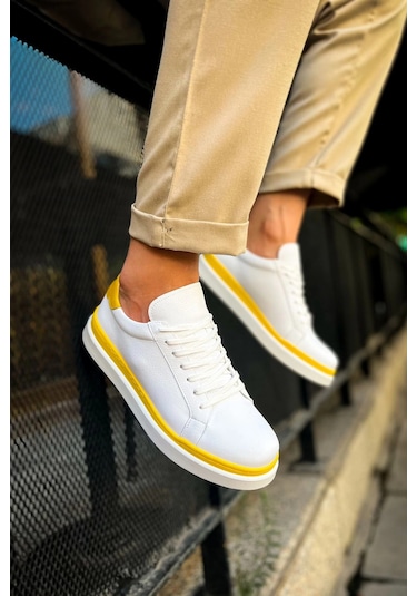 Ch979 - Santoni Gbt Spor Erkek Ayakkabı Beyaz/sarı Çok Renkli