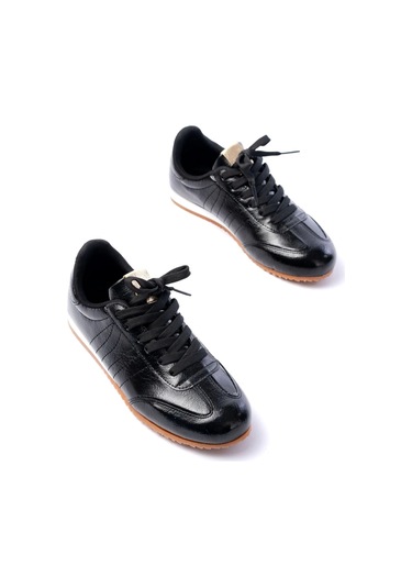 M-1009 Siyah Rugan Bağcıklı Günlük Kadın Spor Siyah Rugan