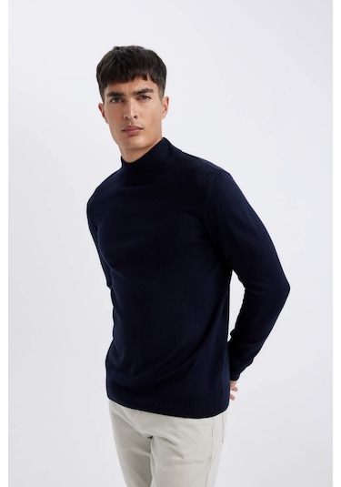 DeFacto Lacivert Slim Fit Dar Kesim Yarım Balıkçı Yaka Basic Düz Triko Kazak R1127AZ24WNNV207