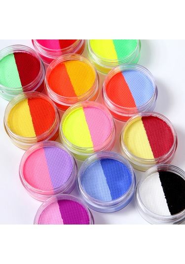 Geeroyoo 12'li 24 Renk Su Bazlı Vücut Boyası Seti - 10 Gr Mat Renkler Ve 2 Fırça İçerir, Yıkanabilir