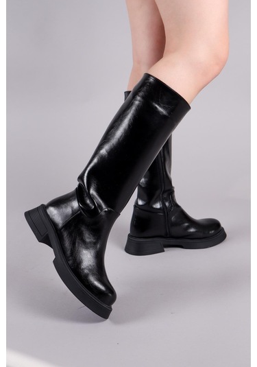 Valonya Düz Çizme Siyah-8558 Siyah