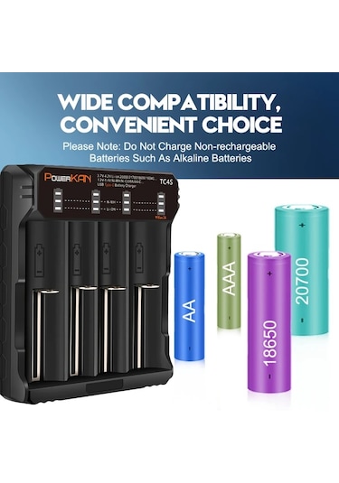 Xuweiwei Tc4s 4 Yuvalı Powerkan Akıllı Şarj Cihazı 3.7v Li İon Ve 1.2v Nimh Aa Aaa Pil Uyumlu