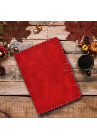 Samsung Galaxy Uyumlu Tab A9 Cowhide Doku Yatay Flip Deri Tablet Kılıfı