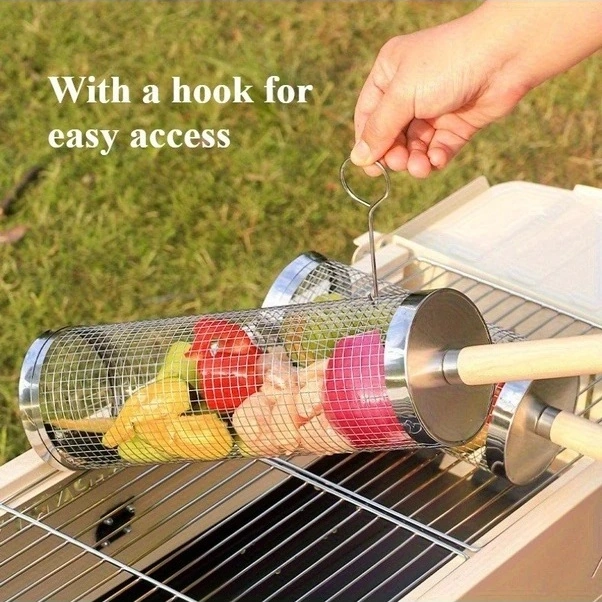 Trendooze 304 Paslanmaz Çelik Döner Izgara Sepeti, 360 Ayarlanabilir Yükseklik