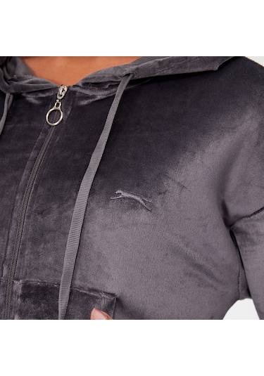 Slazenger VOTE IN Kadın Fermuarlı Kapüşonlu Cepli Koyu Gri Eşofman Takımı