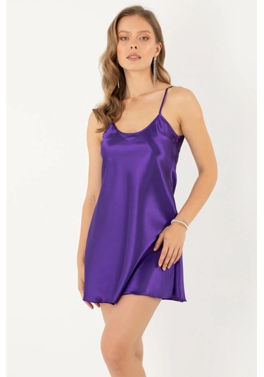 Faryanight Saten İp Askılı Şık Mini Gecelik Mor