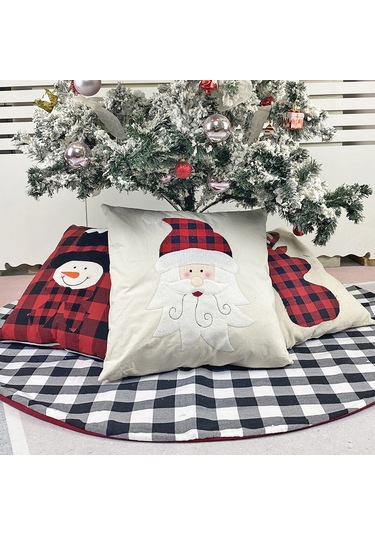 Neevoyu Kumaş Döşeme Kırmızı Pembe Yeşil Kare Desenli 43x43 Cm Yastık Kılıfı Multicolor