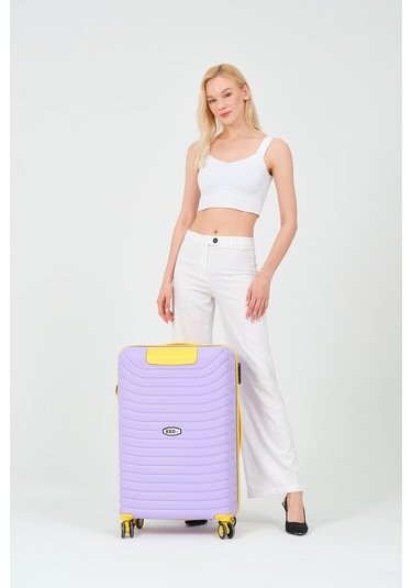 Keo-plus Lila-sarı Orta Boy Silikon Kırılmaz Pp Valiz Siyah