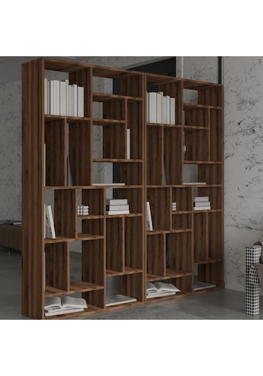 Nicola Kitaplık 18 Raflı, Modern Kütüphane Antik Ceviz