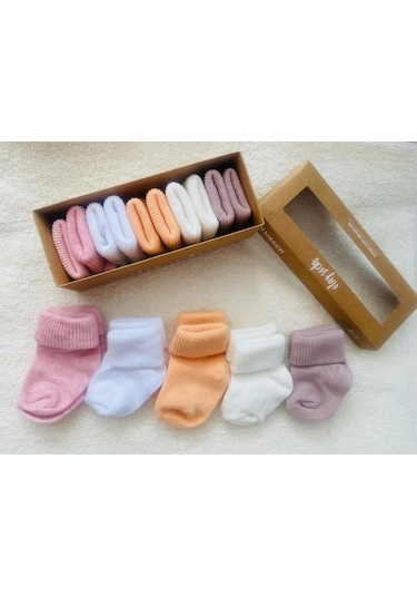 Kız Bebe Yenidoğan Kutulu 5'li Çorap 1309b Beyaz