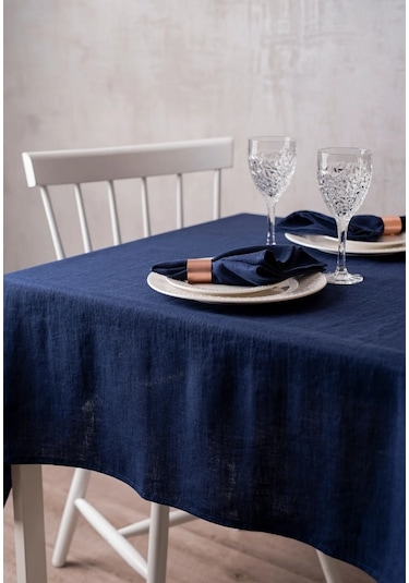 Wellstil Premium Keten Masa Örtüsü Lacivert
