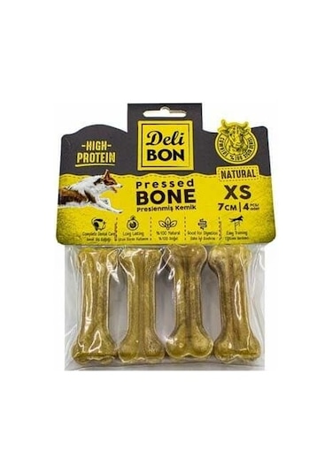Delibon Deri Press Köpek Kemik 7 Cm Xs Boy 4'lü Paket Naturel
