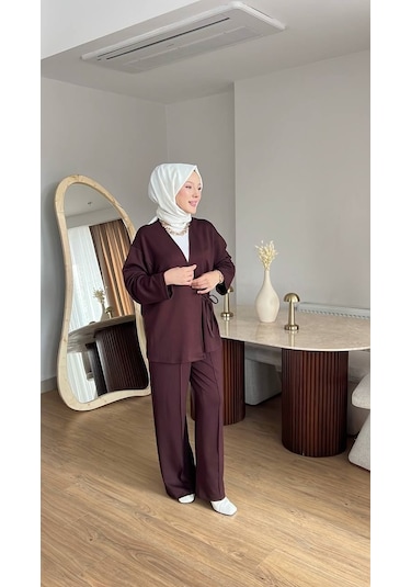 Vellichor Kadın Yandan Düğmeli Kimonolu Takım- Mürdüm Mürdüm