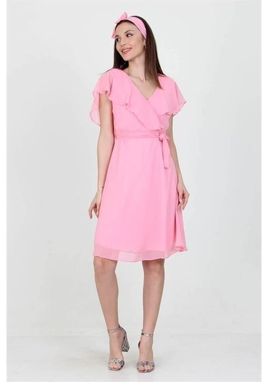 Kadın Şifon Mezuniyet Elbisesi Dpry8081 Pudra