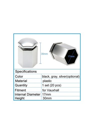 Fastbuy Vauxhall Jant Kapakları Seti 17x30mm, 20 Adet Gümüş, Uygulama Aleti İçerir