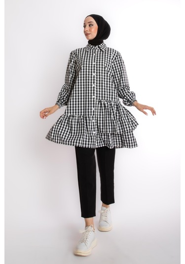 Ekose Siyah Beyaz Tunik Çok Renkli