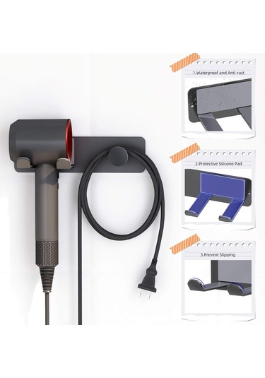 Lichen Duvara Monte Saç Kurutma Makinesi Tutacağı, Paslanmaz Siyah