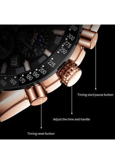 Olevs 9957 Erkekler Aydınlık Su Geçirmez Deri Kayış Kuvars Saat Siyah + Gül Altın