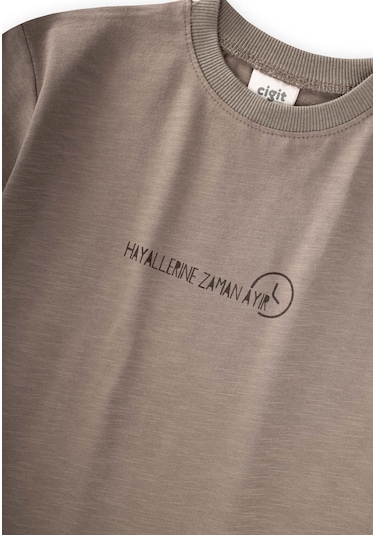 Cigit Slogan Baskılı T-shirt 2-10 Yaş Vizon