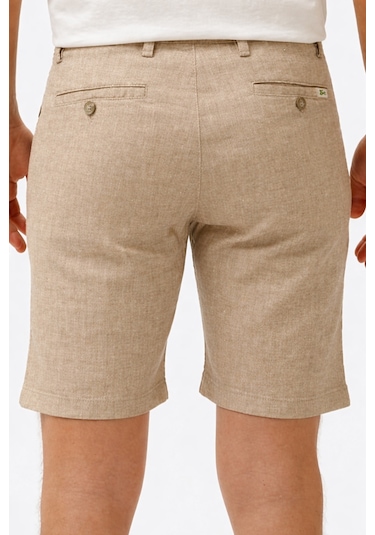 Lacoste Men's Slim Fit Bermuda Shorts Erkek Dar Kesim Keten Bermuda Şort Krem